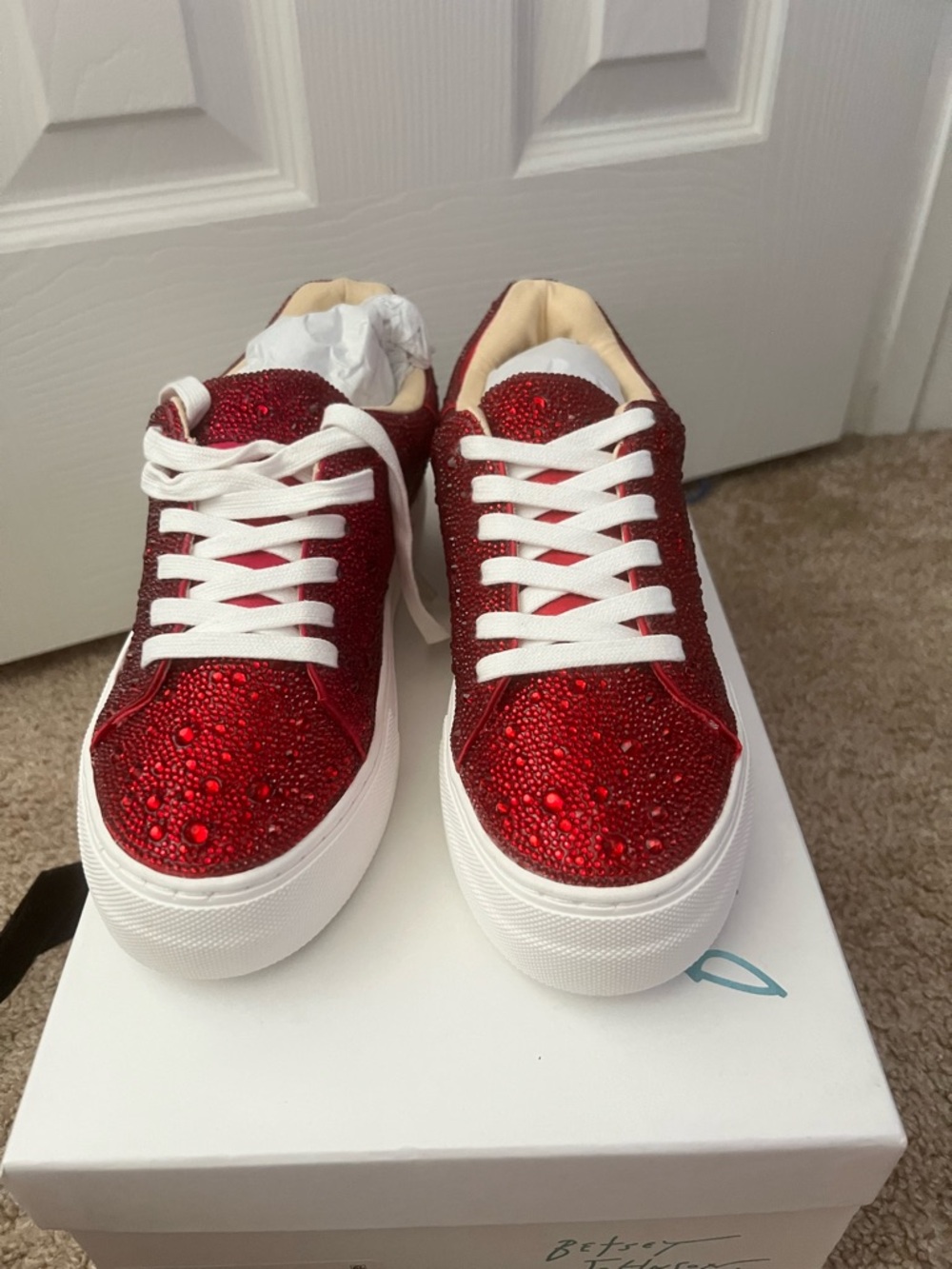 Betsey Johnson Red Rhinestone Platform Sneakers